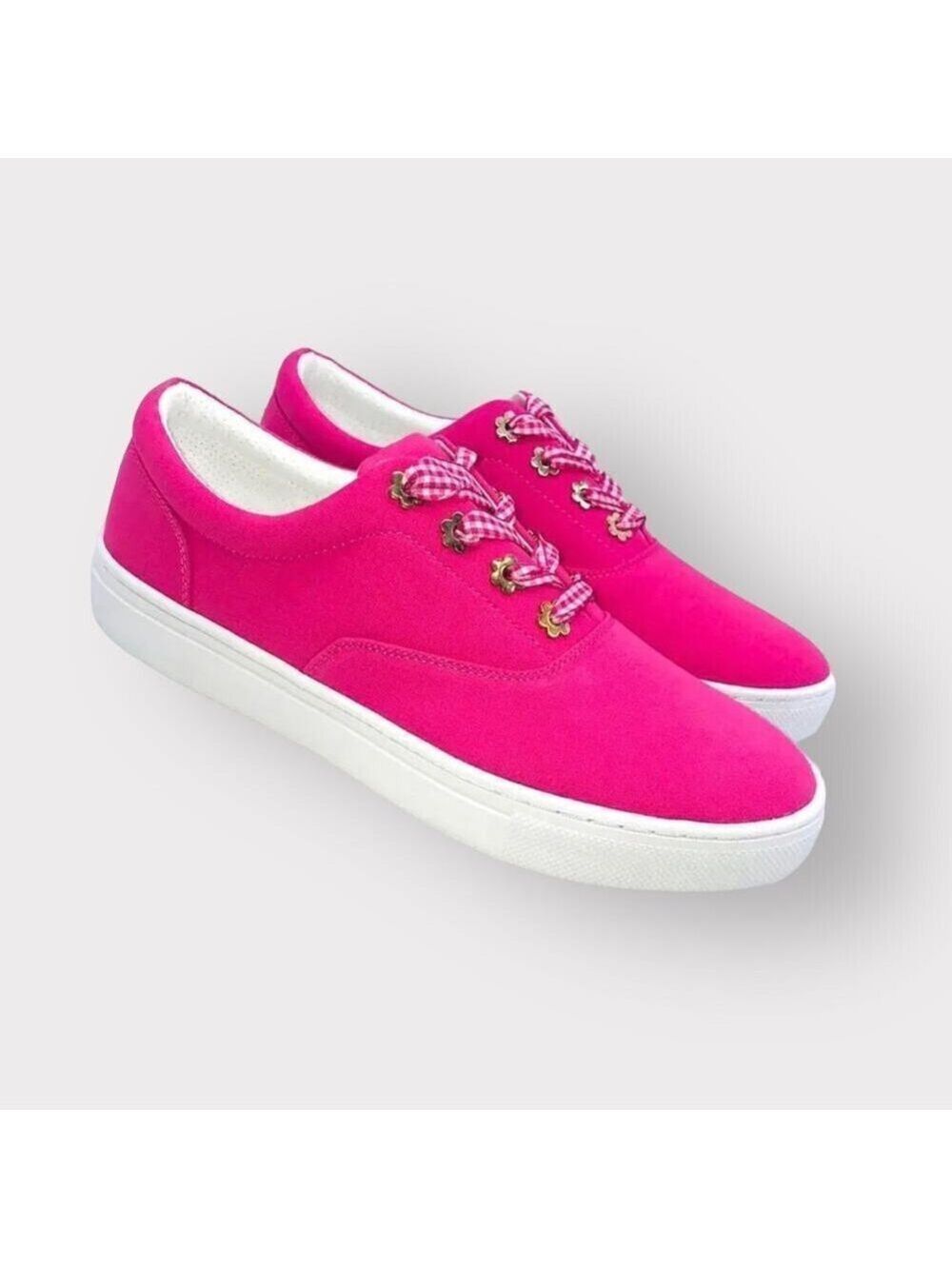 Isaac Mizrahi Pink Sneakers Casual sz 5.5 Low-Top Lace-Up Womens Shoes Checkered